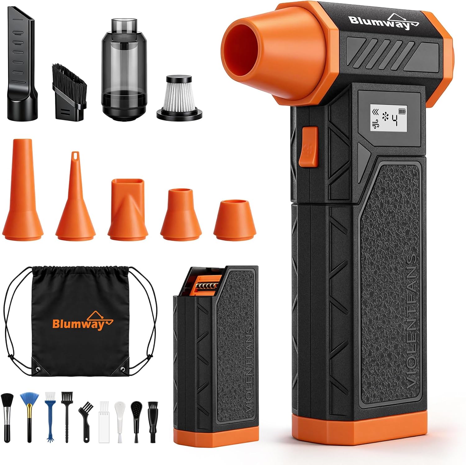 Compressed Air Duster, 2-in-1 Duster Blower & Vacuum with 320000RPM Jet Fan, Electric Air Duster Rechargeable, 4-Gear Adjustable Air Blower for Detailing Keyboard Computer Car Home Outdoor Cleaning