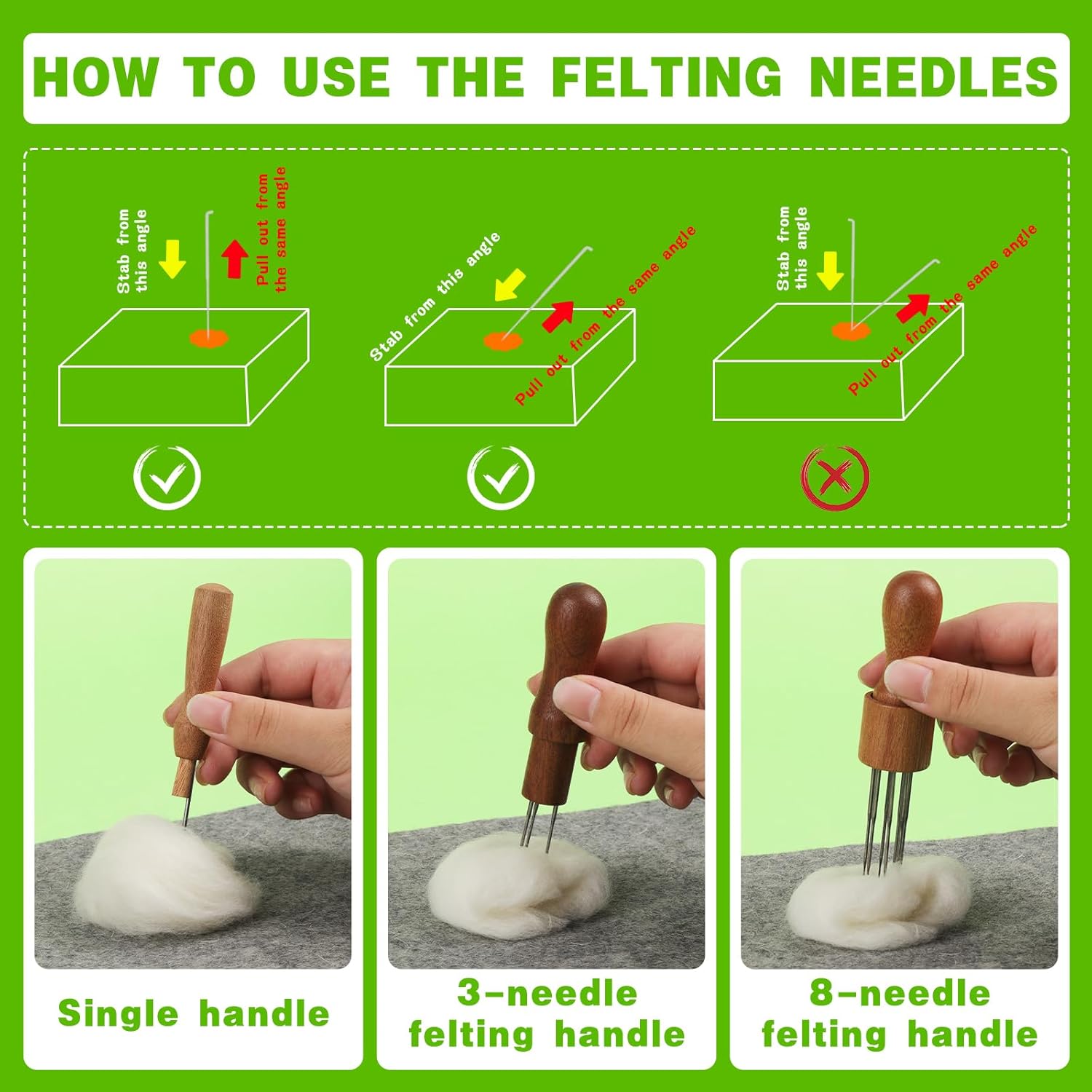 IMZAY Needles Felting Tools, 8"x10" Felting Pad, Large Needle Felting Mat, 90 Pcs Felting Needles, Felting Supplies with Wood Handles & Wool Needles for DIY Crafts