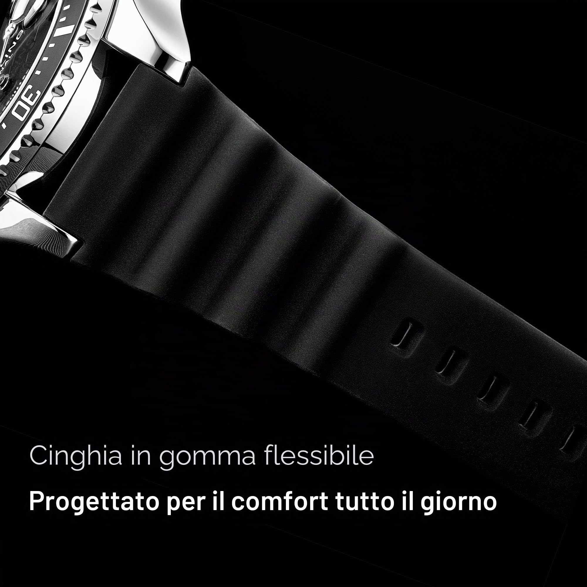 Stuhrling Original Orologio subacqueo da uomo, cassa in argento da 42 mm con corona a vite, cinturino in gomma, resistente all'acqua fino a 100 m.