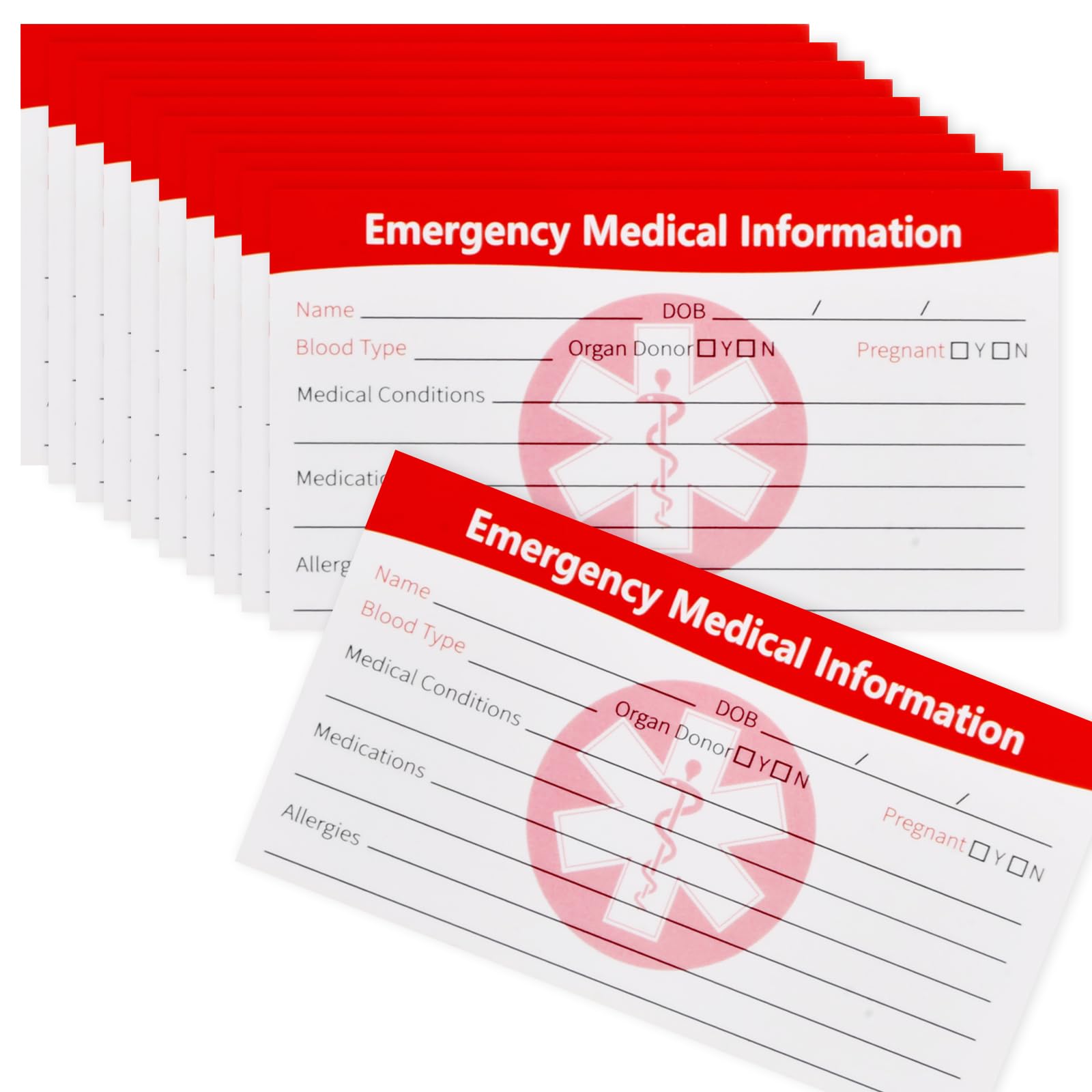 20 Pcs Medical Alert Cards, Emergency Contact ID Card for Wallet and Purse, Double-Sided Write On Medical Information Tags for Travel Luggage Backpack