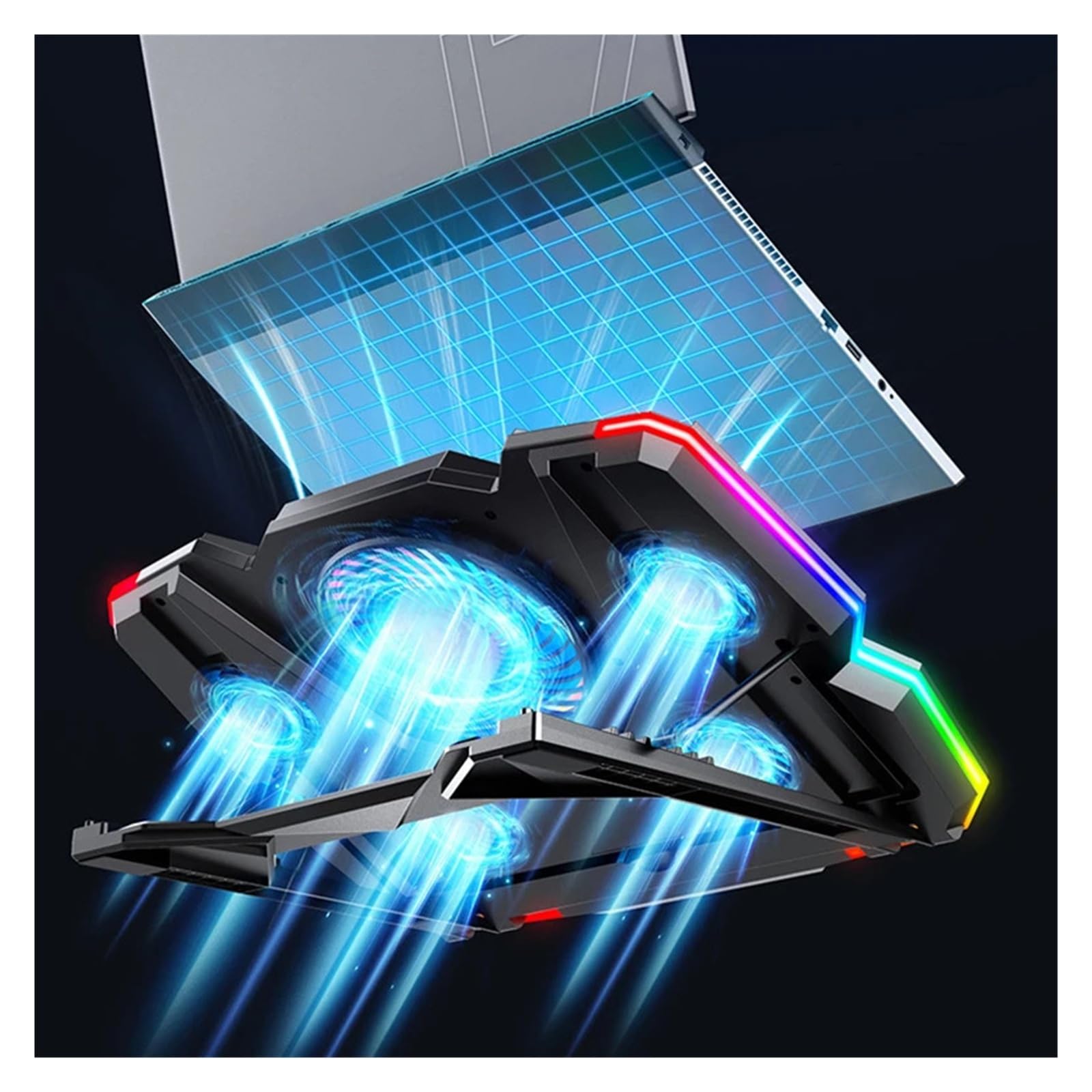 Coolcold-Enfriador de portátil RGB for Videojuegos, Soporte ergonómico, Cinco Ventiladores, 2 Puertos USB con Pantalla HD for 14-17 Pulgadas, 2022
