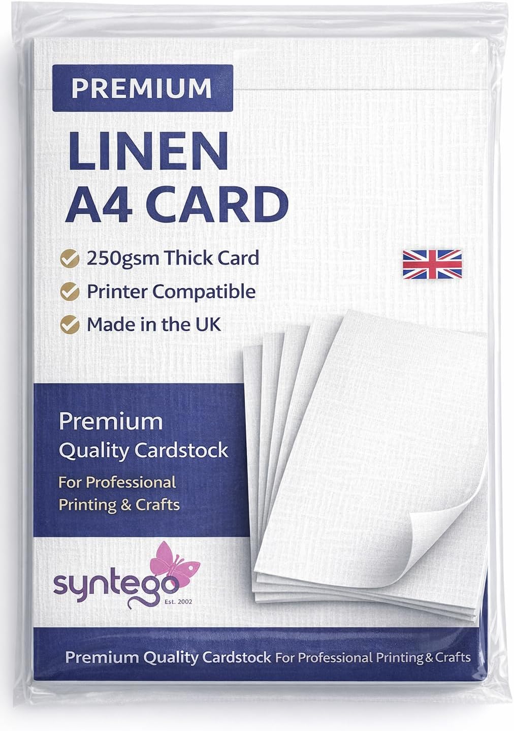 Syntego A4 White Silk Woven Linen Texture Card 250gsm 10 Sheets