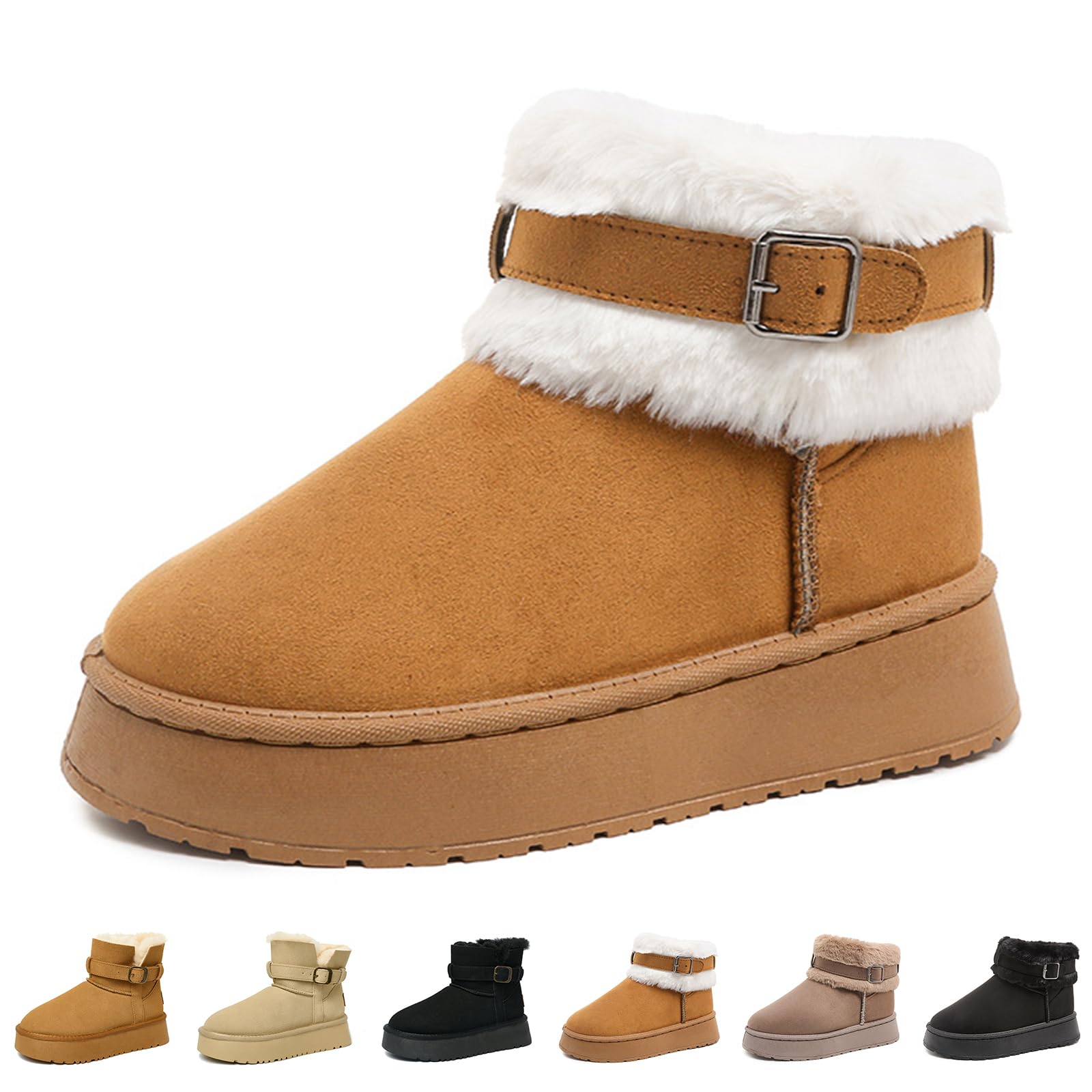 Fashion Womens Winter Snow Boots Warm Insulated Ankle Boot for Women with Faux Fur Lining Comfort Anti-Slip Chunky