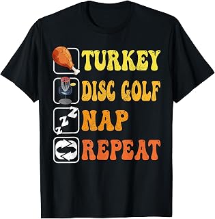 Happy Thanksgiving Turkey Disc Golf Nap Repeat Groovy Retro T-Shirt