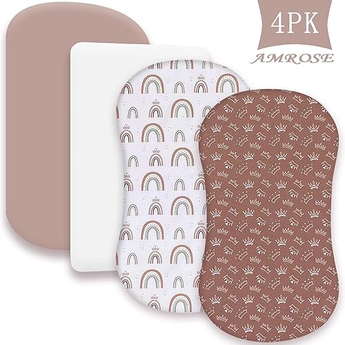 Miniatura 6 de AMROSE Paquete de 4 sábanas de moisés suaves y celestiales para bebé niña, ajuste universal para varios colchones de cuna y moisés, suave microfibra