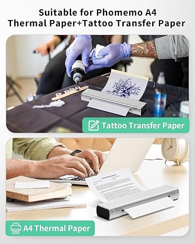 Miniatura 4 de Phomemo M08F - Impresora inalámbrica de plantillas de tatuaje, máquina térmica de tatuaje compatible con papel de transferencia de 8.5 x 11