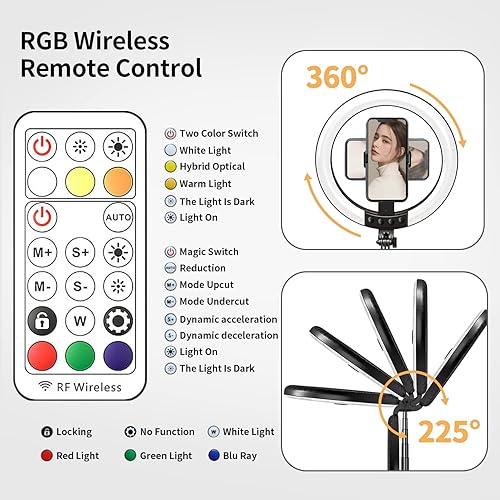Miniatura 3 de Stjiatu Anillo de luz RGB portátil de 10 pulgadas con soporte de trípode y soporte para teléfono anillo de luz de viaje con soporte de 74 pulgadas 8