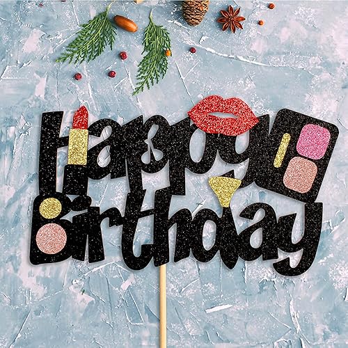 Miniatura 7 de Paquete de 22 adornos de maquillaje para tartas, botella de perfume de lápiz labial, cepillo de diamante, decoración de cumpleaños para niñas y