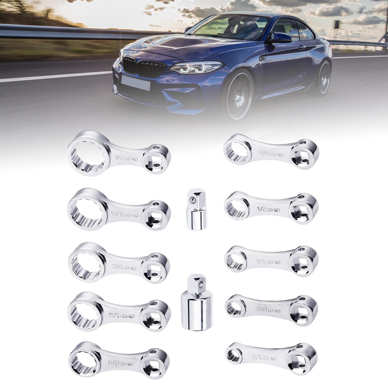 12 Pezzi Set Adattatore Coppia Chiave Dinamometrica Accessorio Estensione Scatola Conservazione Acciaio Cromato Vanadio Funzione Resistente Adatto