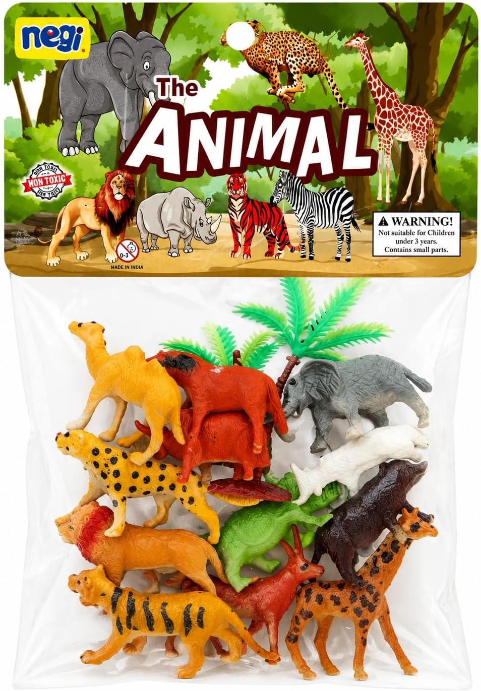 Negi 12 Pcs Small Size Full Action Toy Figure Jungle Cartoon Wild Animal Toys Figure Playing Set for Kids.