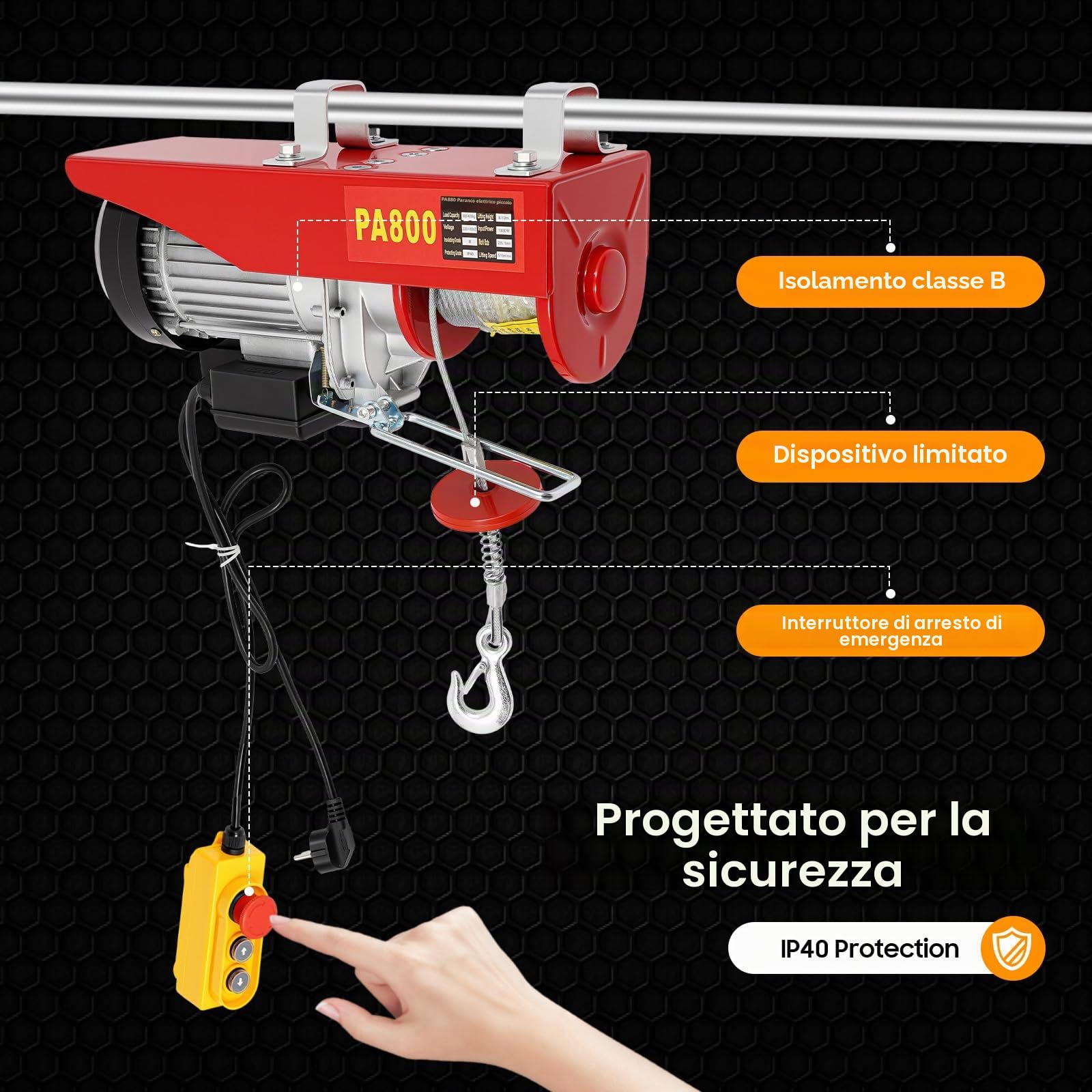Attrezzo di sollevamento elettrico, 1300w Argano elettrico con telecomando elettronico da 800kg 12m per fabbriche, industrie e aziende minerarie