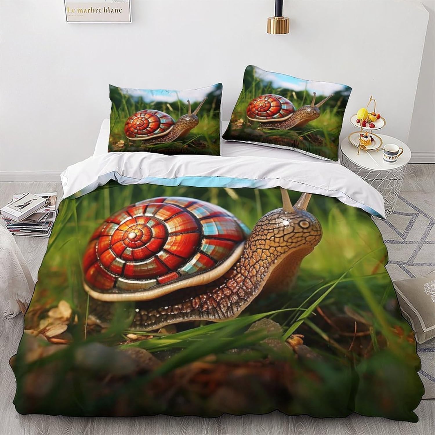 Poszwa na kołdrę 180 Ślimak Poszwa na kołdrę 260x240 Zwierzęcy nadruk 3D Poszewki na kołdrę Miękka mikrofibra Pościel 3-częściowa z zamkiem błyskawicznym i 2 poszewkami na poduszki I-2933