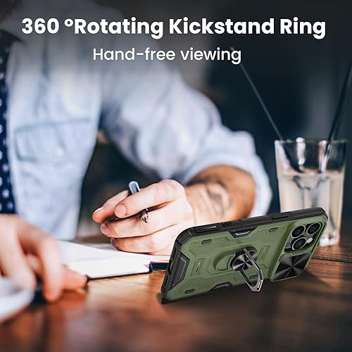 Miniatura 4 de VEGO Funda para iPhone 14 Pro Max, funda para iPhone 14 Pro Max con cubierta deslizante para cámara integrada con anillo giratorio de 360, soporte