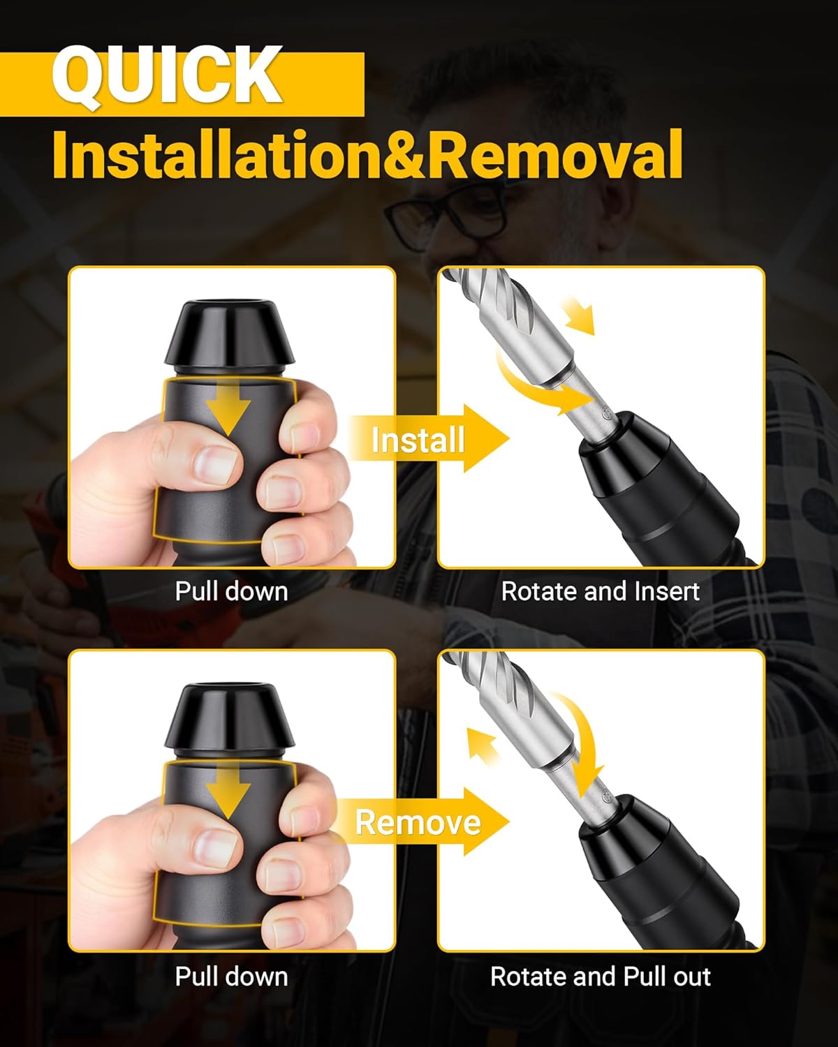 SDS-Plus to SDS-Max Adapter, 8-1/4" Alloy Steel Adapter for Rotary Hammer Drills - Durable Drill Bit Adapter for Concrete and Demolition Work, HOME, DIY, Gift for Men, Friend, Family