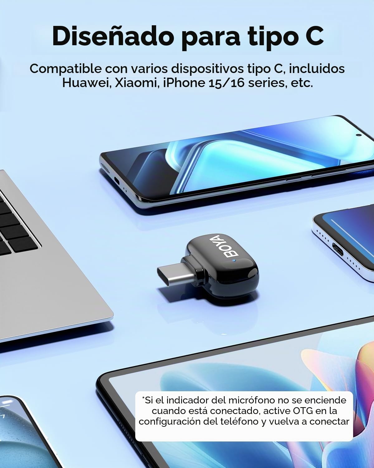BOYA BOYAMini USB C Mini Micrófono Inalámbrico, AI Voice, 2 Pack Micrófono Lavalier para Podcast Live Stream Tiktok Vlog Video Recording