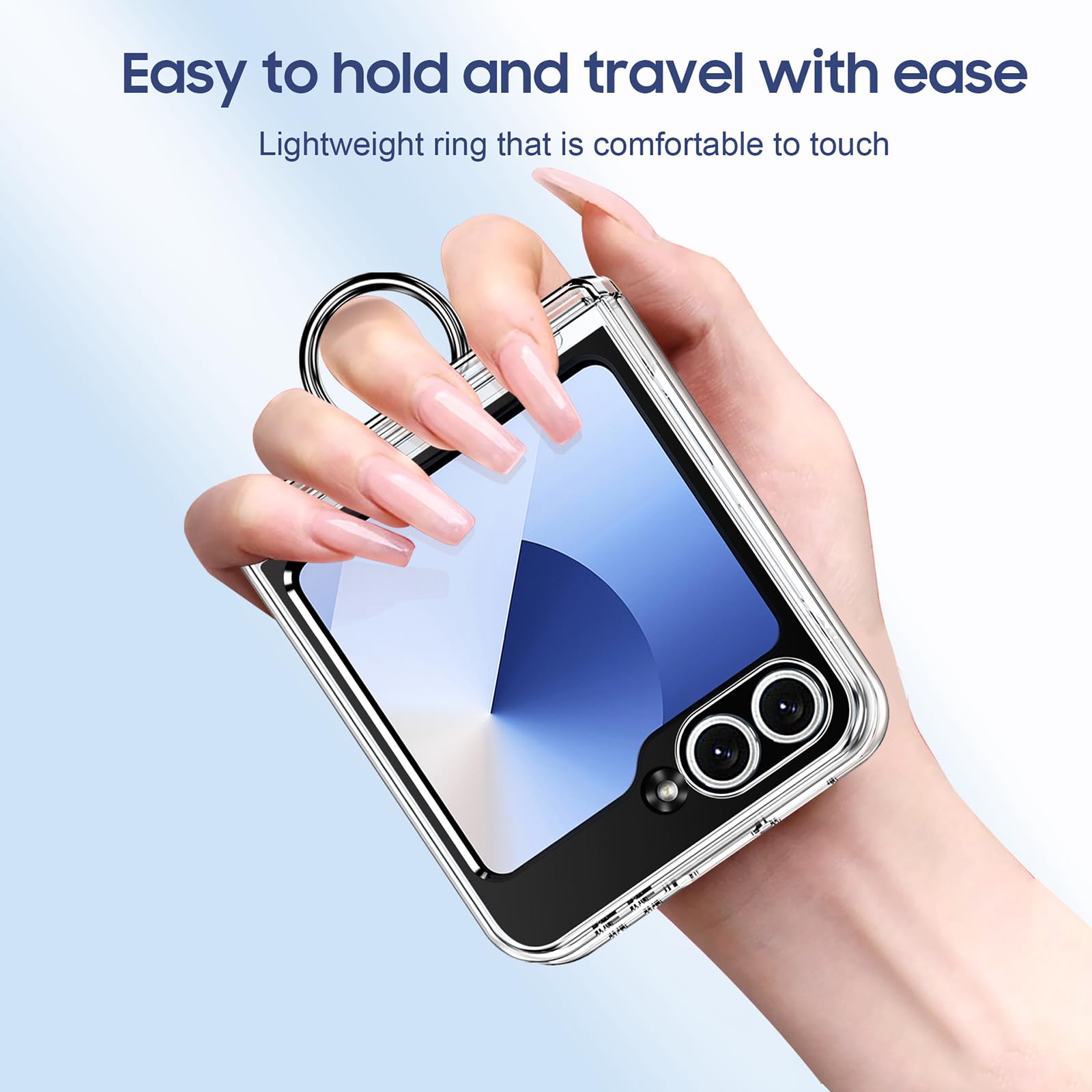 Etui portfelowe do Samsung Galaxy Z Flip 6, ochrona zawiasów, etui na karty, odporne na wstrząsy, obudowa PC z pierścieniem na palec, czarne, Flip 6