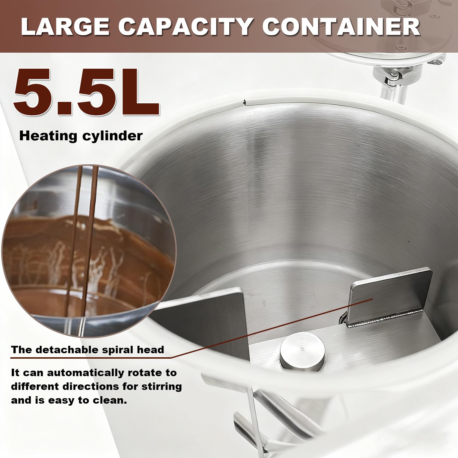 Tempéreuse À Chocolat De Table, Tempéreuse À Chocolat Professionnelle, 5,5 L – 1 000 W, en Acier Inoxydable, Tête Spirale Amovible, Idéale pour Les Chocolateries Et Les Boulangeries.