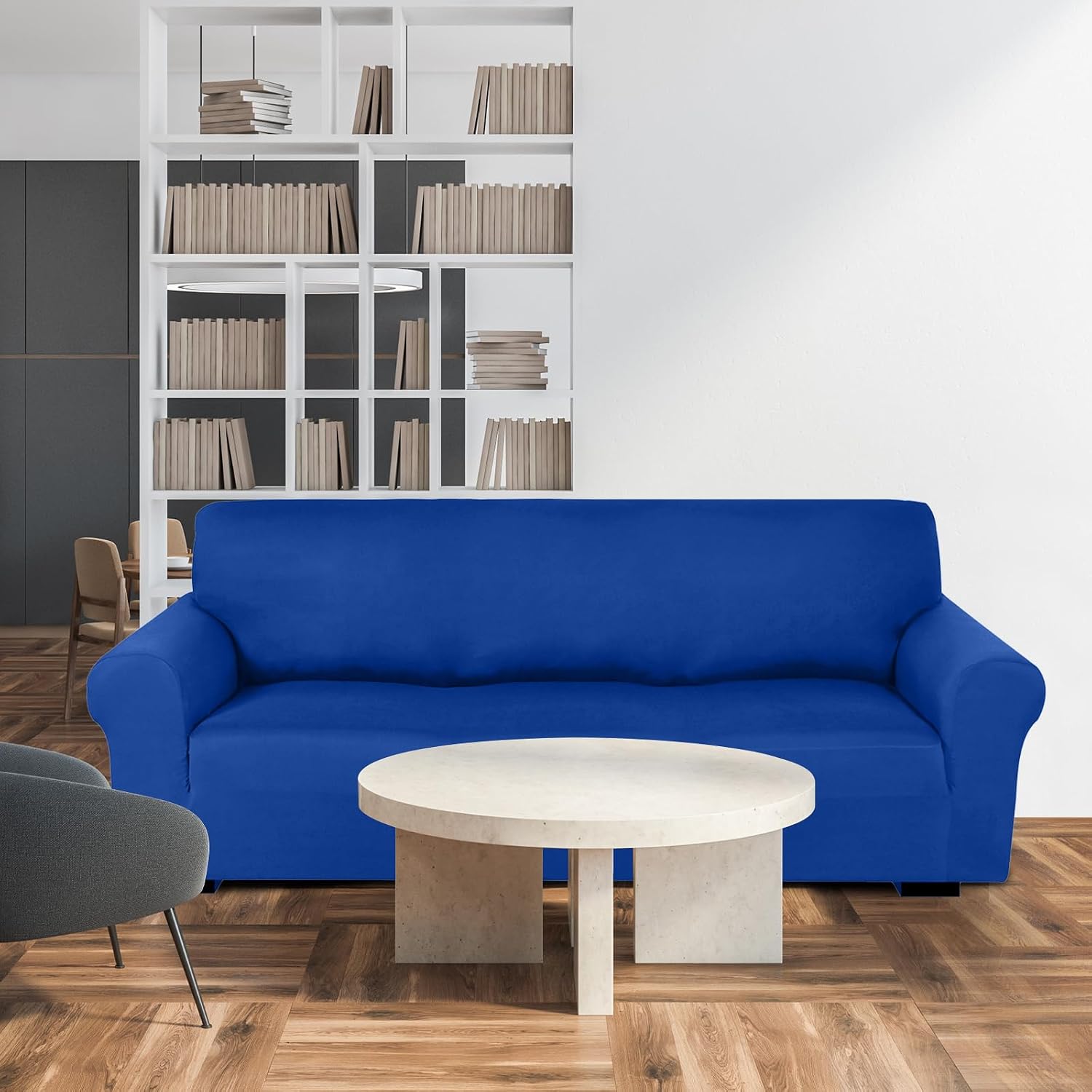 Peryiter 3 Pcs Couch and Loveseat Covers Set Sofa Cover for Couch Sofa Slipcover for Living Room Arm Chair Furniture Protector(Classic Blue,Milk Silk Spandex)