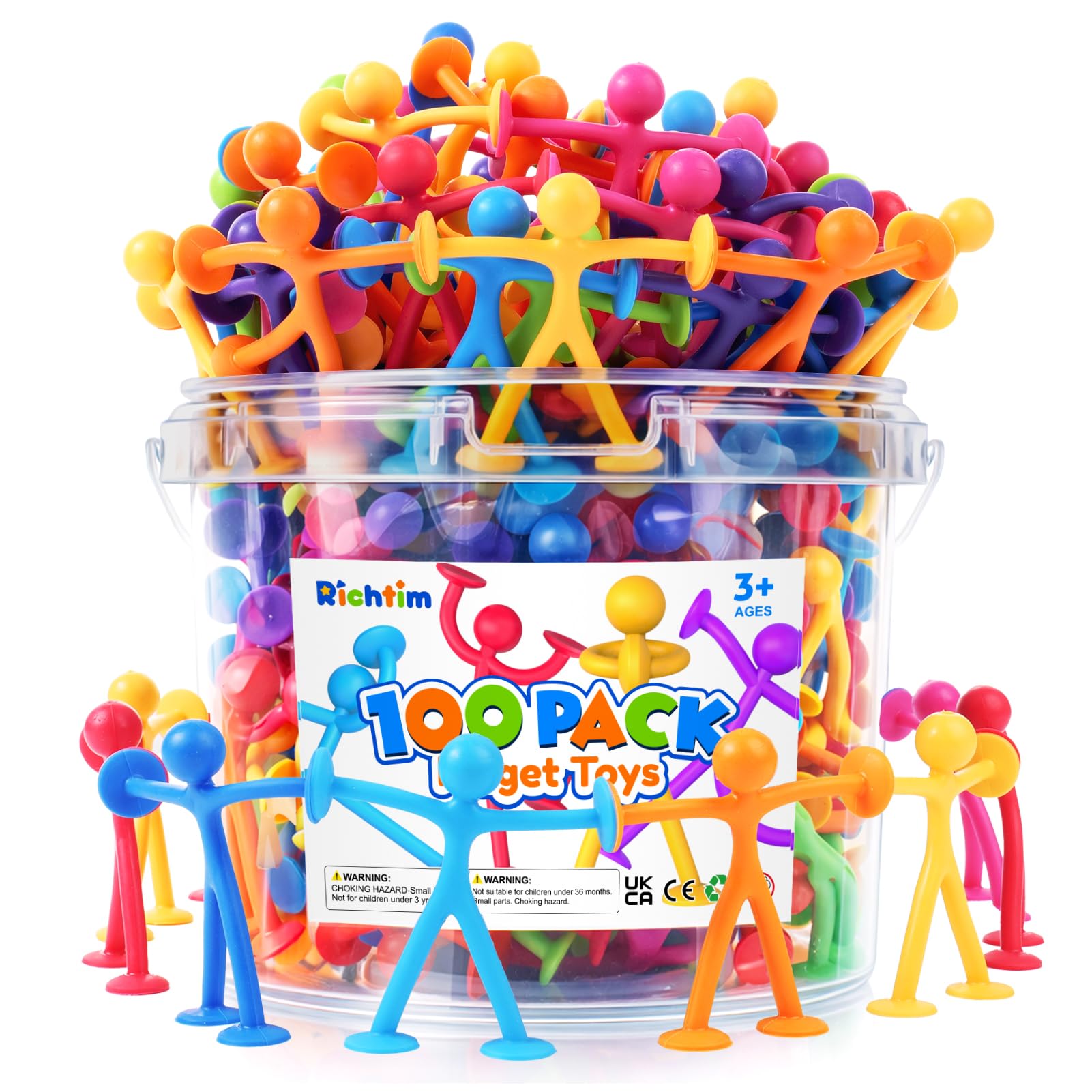 Richitim Fidget Toys Bulk for Kids: 100 Pack Stretchy Suction Cup People Toys for Kids Autism - Fidget Set Party Favors Carnival Prizes Classroom Rewards - Gifts for Goodie Bag Stuffers
