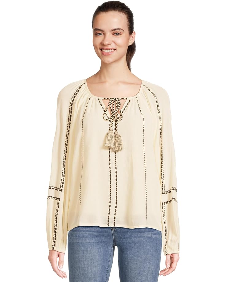 Liverpool Los Angeles Long Sleeve Woven Raglan Blouse With Embroidery - Main View