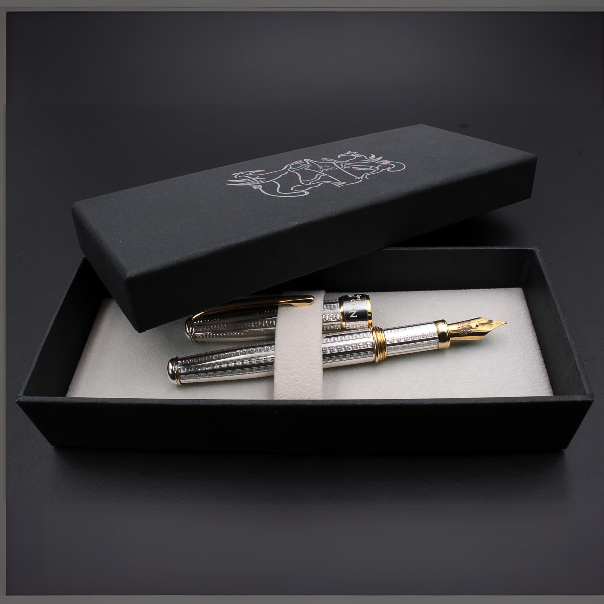 Grifos - Stylo Plume en Argent Sterling avec Détails Plaqués Or - Fabriqué en Italie - Plume Moyenne - Cadeau d'Anniversaire - Rechargeable