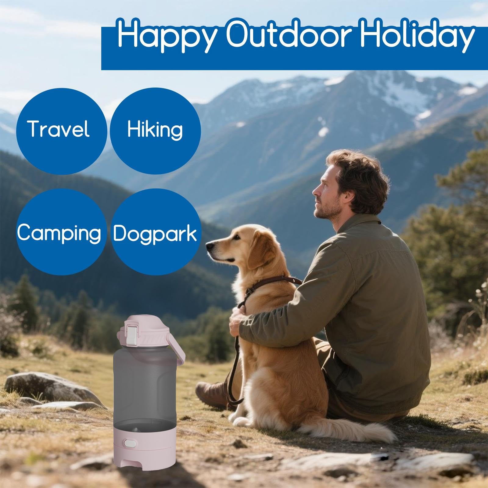 1,474.2 g Hund Wasserflasche Tragbar - Tragbare Reise Hund Wassernapf - Reise-Essentials für Camping, Spazierengehen, Wandern (Rosa, 1,5 Unzen)