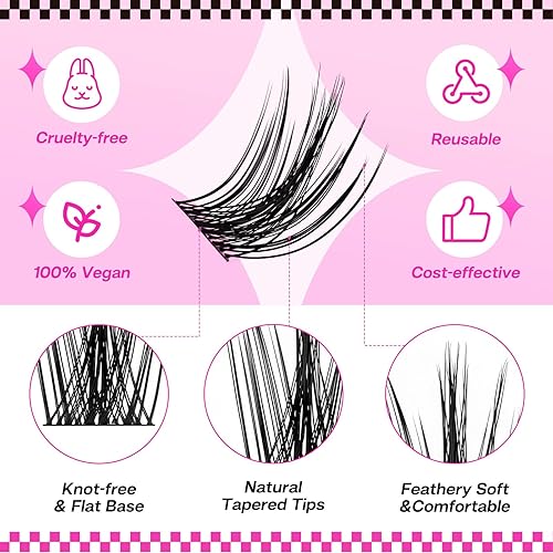 Miniatura 2 de CALAILIS Pestañas en racimo, 132 unidades, extensiones de pestañas rizadas en D, extensiones de pestañas de megvolumen reutilizables, pestañas