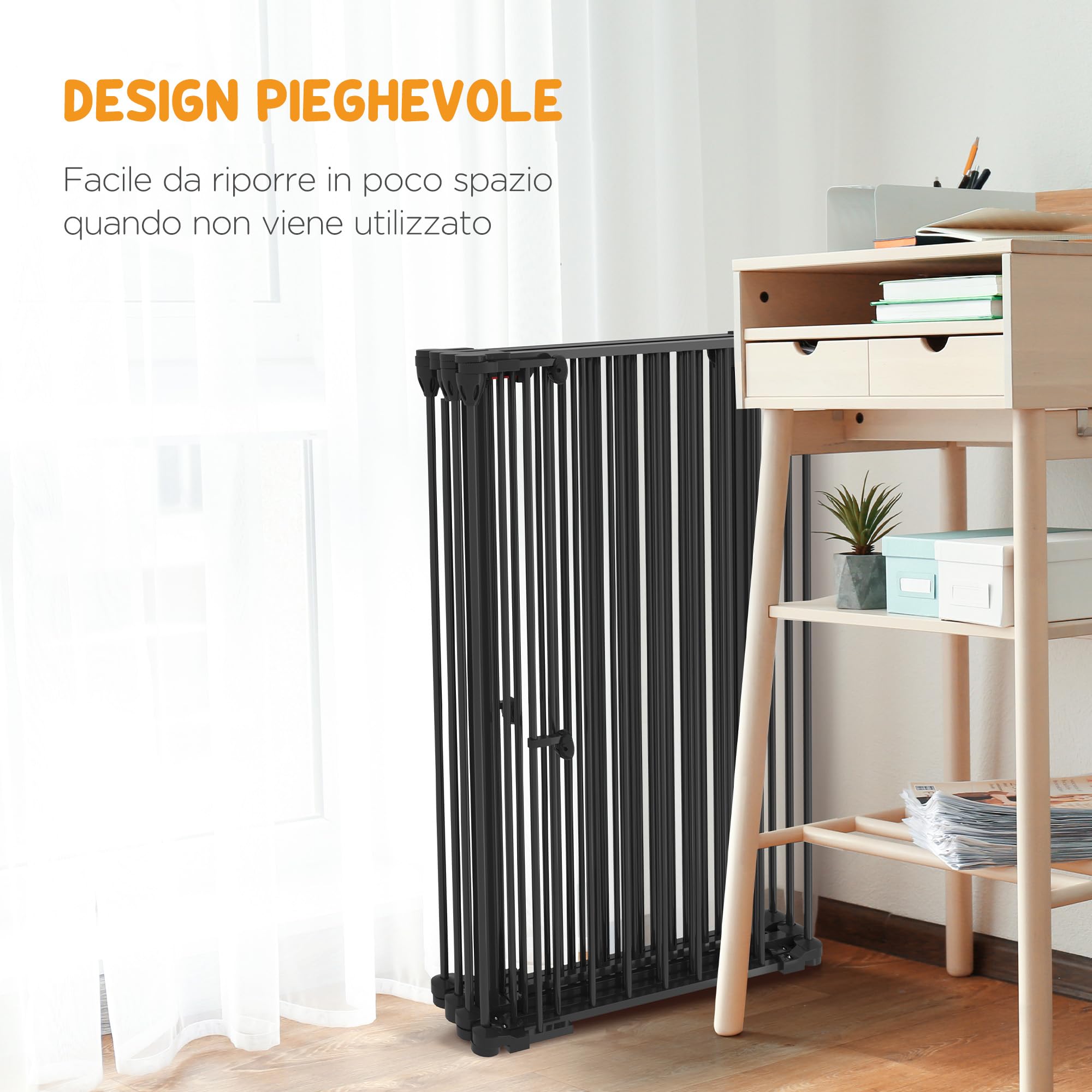PawHut Cancellino per Cani Taglia Media Pieghevole con Doppia Chiusura di Sicurezza, Cancelletto di Sicurezza Modulabile in Metallo e Plastica, 123x102x100 cm, Nero
