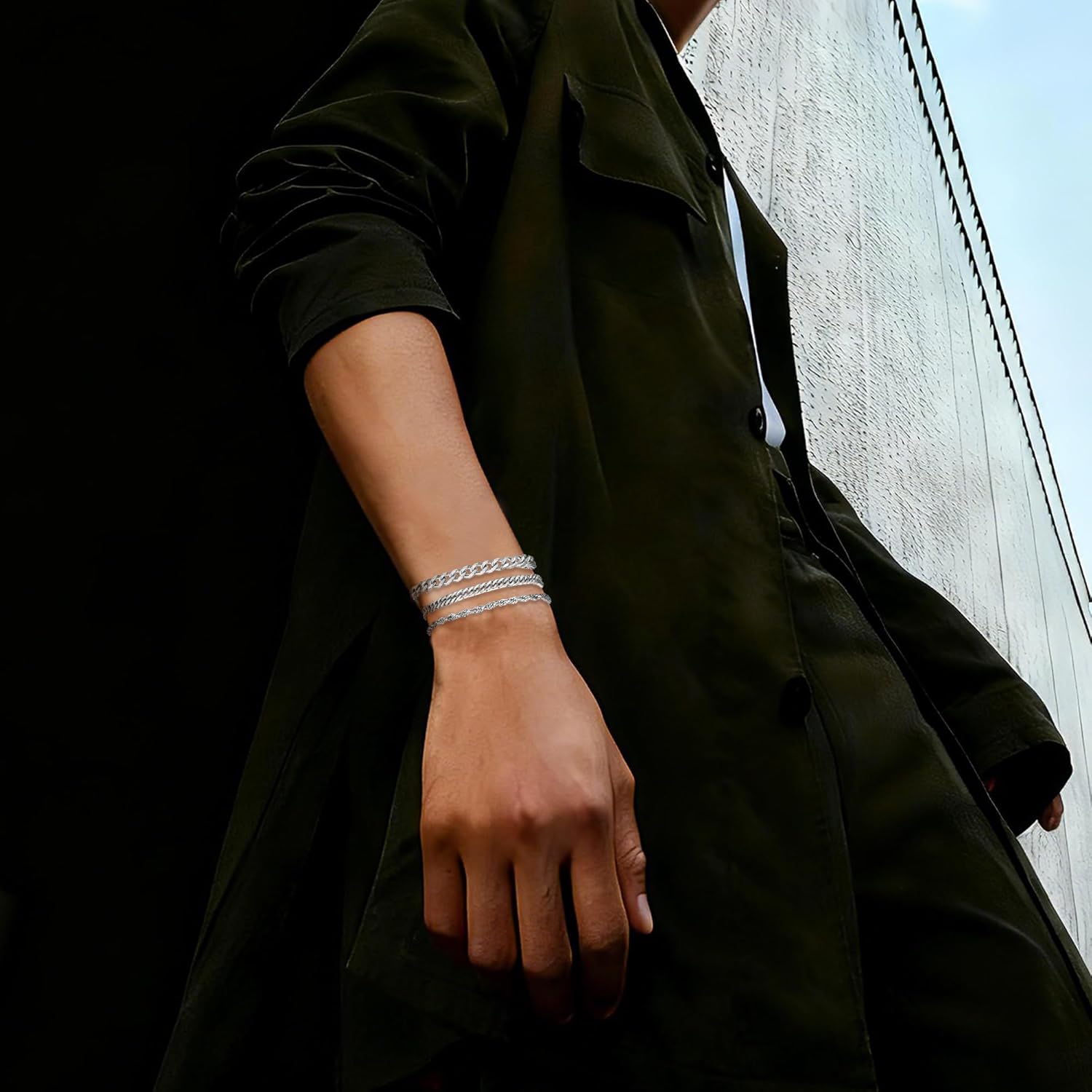 Stainless Steel Bracelets for Men, Gold/Silver Mens Chain Bracelet 7.5/8.3/9 Inches Mens Stainless Steel Cuban Link Bracelets Set 3Pcs (Include Card) - Image 2