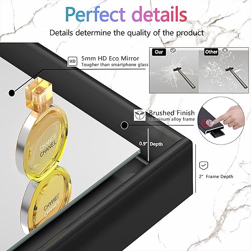 Miniatura 3 de Espejos de baño de 40 x 30 pulgadas para pared, espejo de baño negro, espejo de pared para baño con marco de metal de aleación de aluminio