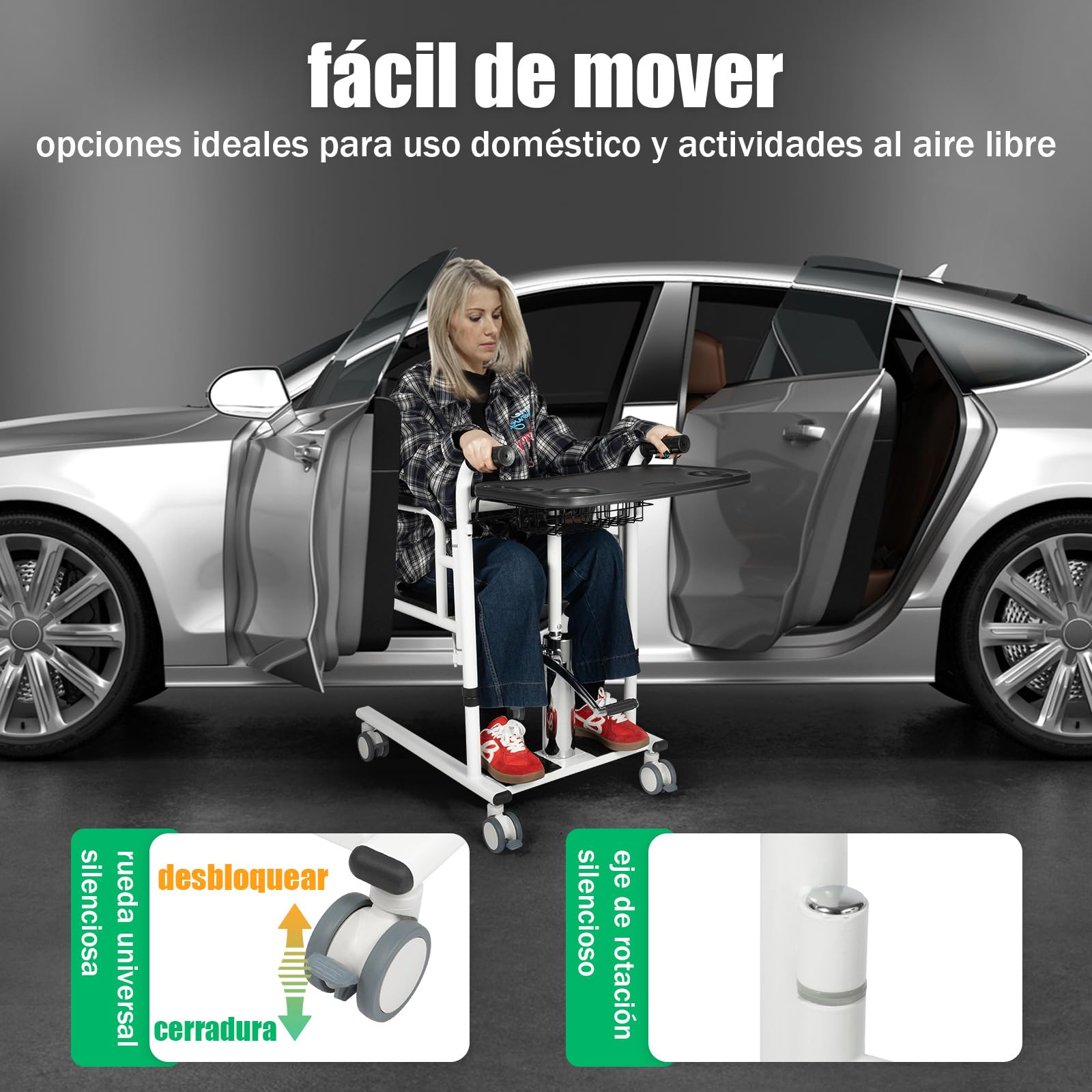 Silla hidráulica elevadora de pacientes, silla de transferencia multifuncional de acero con capacidad de carga de 150 kg y altura del asiento ajustable, para personas mayores y personas