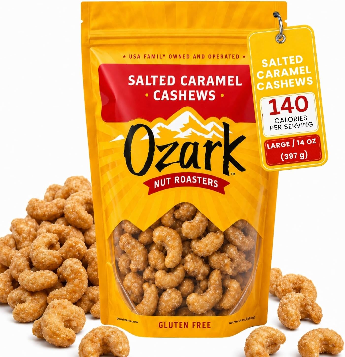 - Salted Caramel Cashews, Flavored Snack Nuts, Gluten-Free Gourmet Candied Cashews, Blend of Sugar, Sea Salt & Caramel (14 oz)