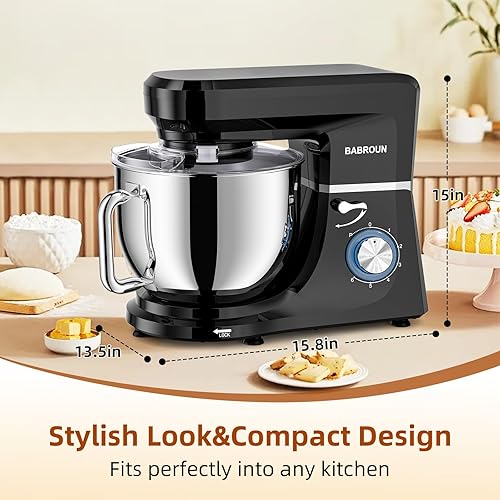 Miniatura 5 de Mezclador de masa eléctrico de 8.45 cuartos de galón, 660 W, 6 velocidades, gran capacidad, mezclador de soporte de cocina con gancho para batir