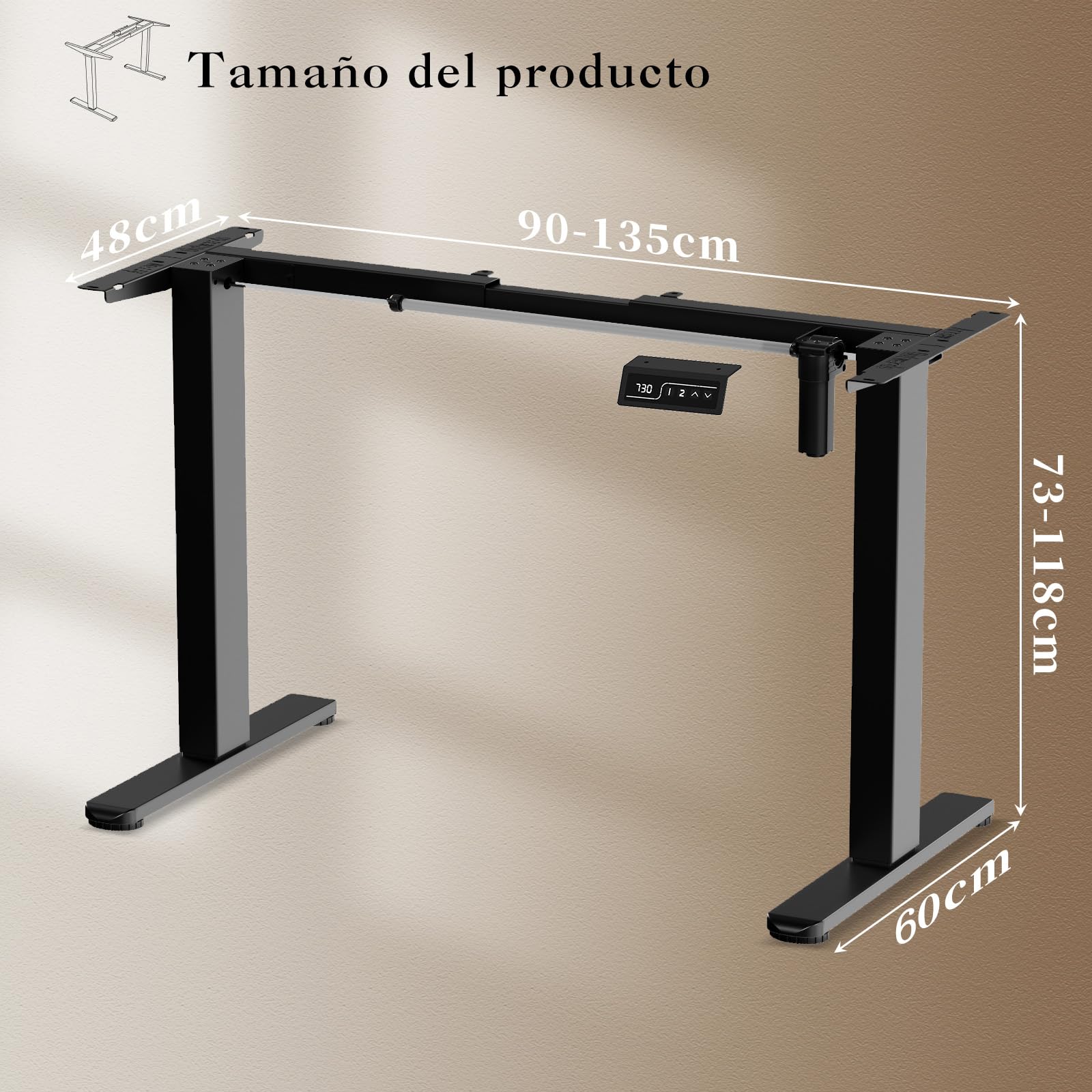 TRIUMPHKEY Marco de Escritorio de Pie, Mesa Elevadora de Altura Regulable con 3 Alturas de Memoria, Marco de Mesa Telescópica de 2 Secciones Patas con un Solo Motor y Rueda Negro | Estructura de acero resistente, montaje fácil, altura ajustable 72-118 cm,