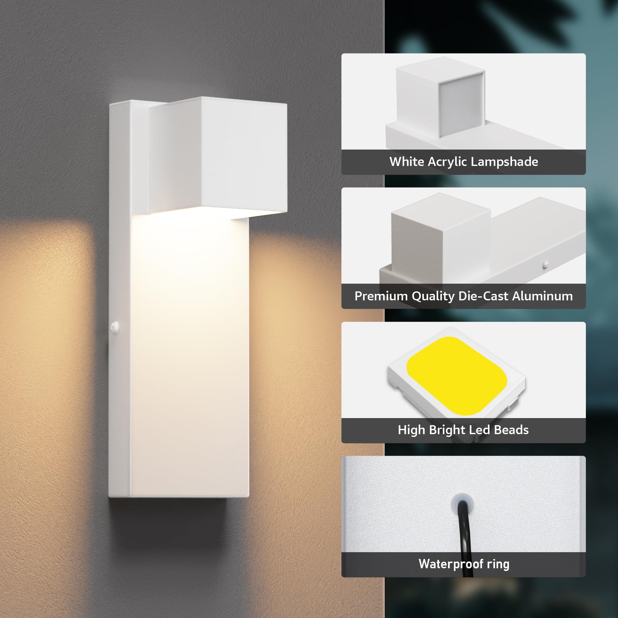 K-Bright LED applique da esterno 16W, 2 pezzi lampada da esterno 3000K bianco caldo IP65 impermeabile | applique in Acciaio Inossidabile per interni/esterni, balcone, giardino| Bianco