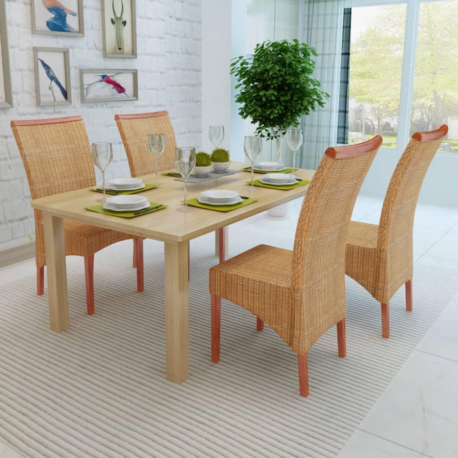 Salle à Manger pour Salle à Manger Moderne du Milieu du siècle, salon, Chambre à Coucher, Cuisine et salon, Salle à Manger 4 pièces en rotin Naturel Marron
