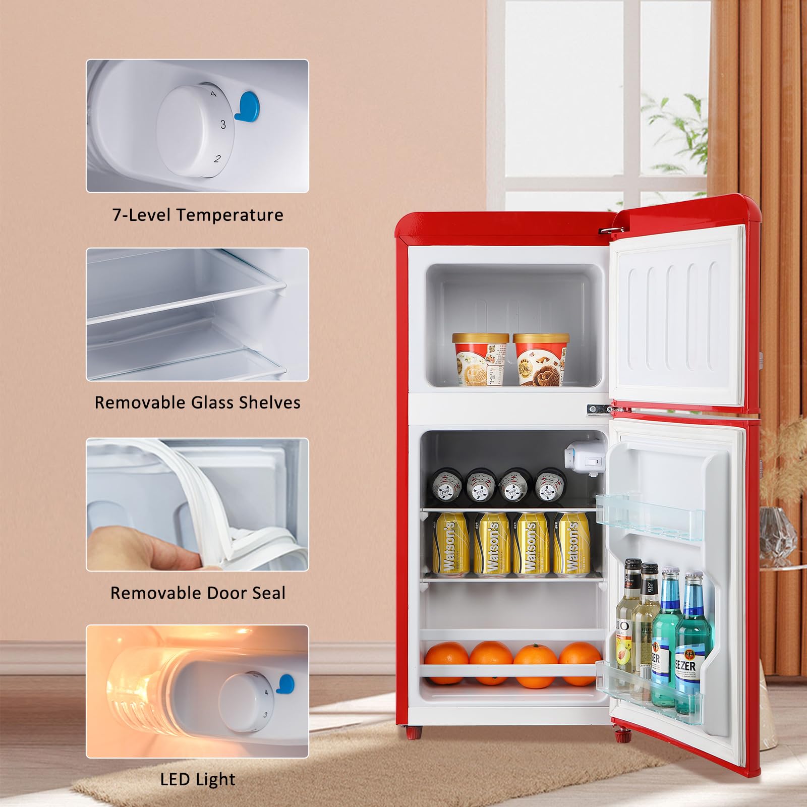 AXUTL Retro Mini Fridge Refrigerator with Freezer Bedroom Dorm Red 3.5 Cu.ft Compact Small for RV Apartment 2-Door Design on Fridge.com