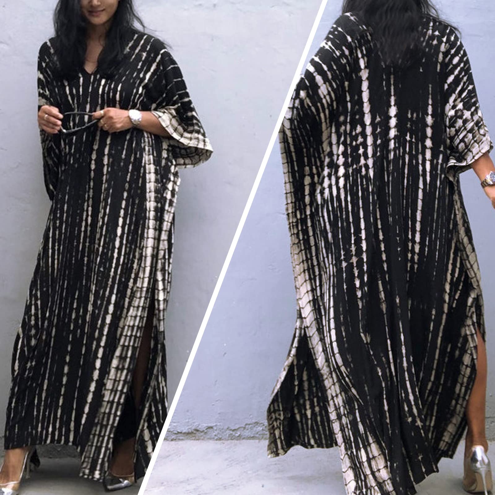Femmes Robe de Plage Femme Longue Boheme Robe Maxi Fleur Kimono Bikini Cover-Up, Caftan Kaftan Pareos, Taille Unique