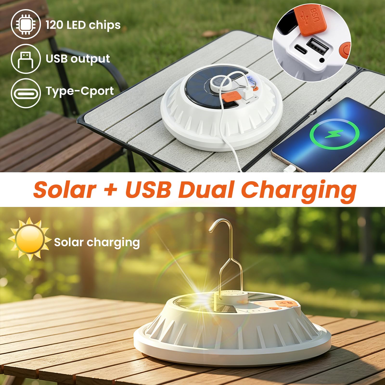 Lampara Solar Camping, 2 Piezas Luz Camping Recargable, con 5 Modos de lluminación y Mando a Distancia, IPX7 Impermeable Portátil Luz de Emergencia para Acampar Carpa Pesca Senderismo