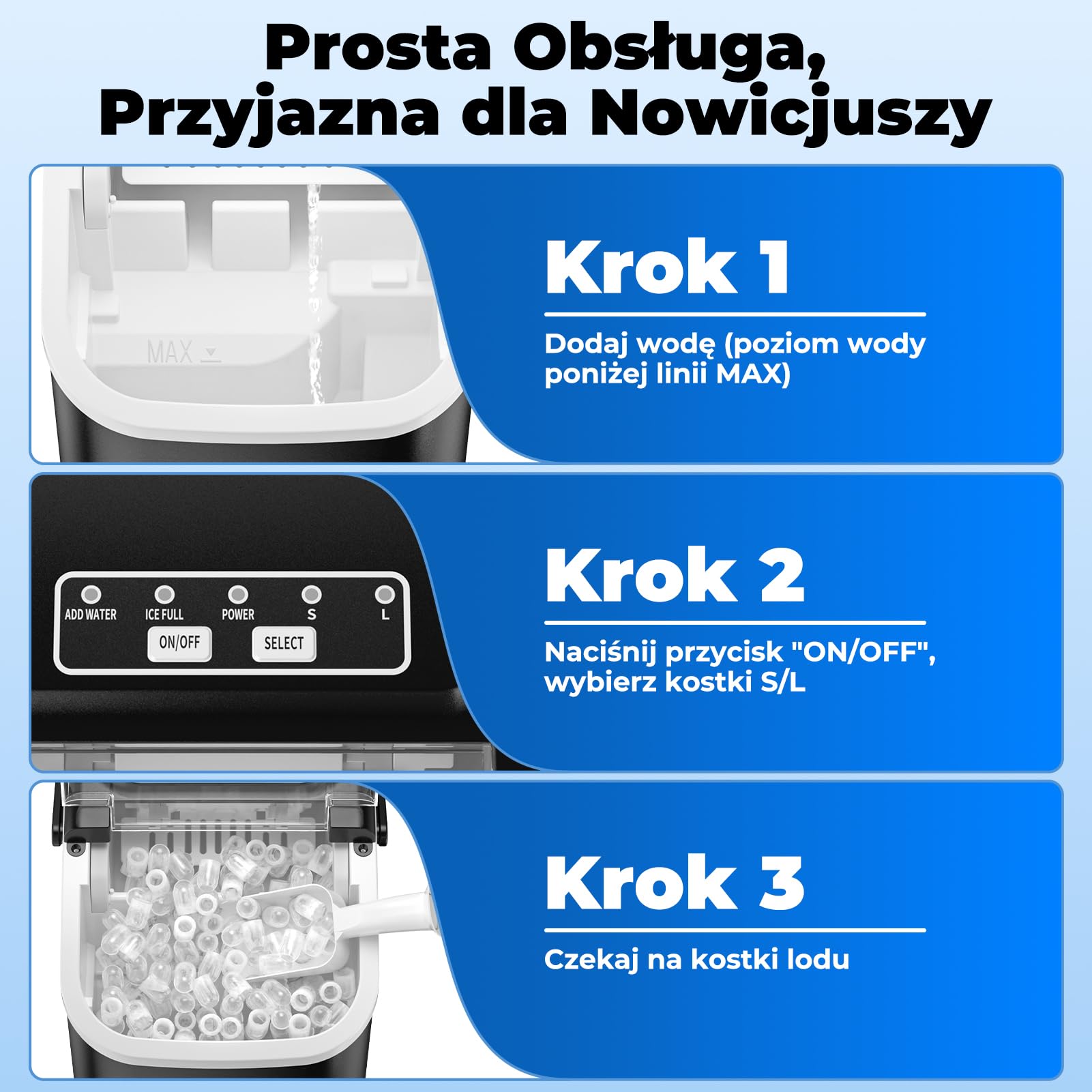 Maszyna do Lodu 12KG/24H, Samoczyszczenie, Zbiornik 1.2L, 2 Rozmiary Kostek Lodu (S/L), Wskaźniki Pełny Pojemnik & Brak Wody, Kompaktowa do Kuchni/Biura/Imprez, Czarny