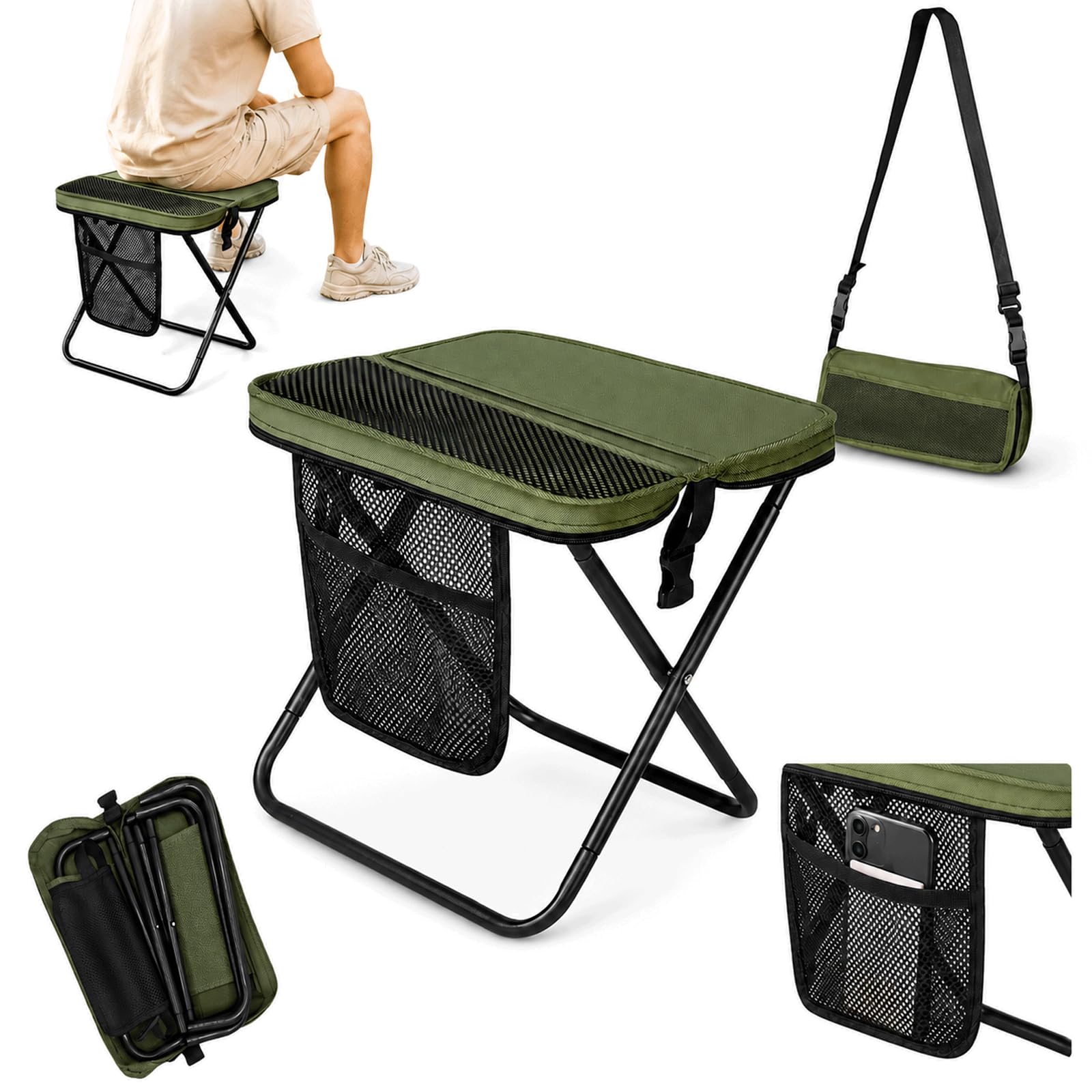 nnOuOnn Foldable Backpack Stool for Adults, 2026 Upgraded Portable Small Fold up Lightweight Seats, Mini Accessories for Camping Fishing Travel Hiking Garden (Green, Ultra Large)