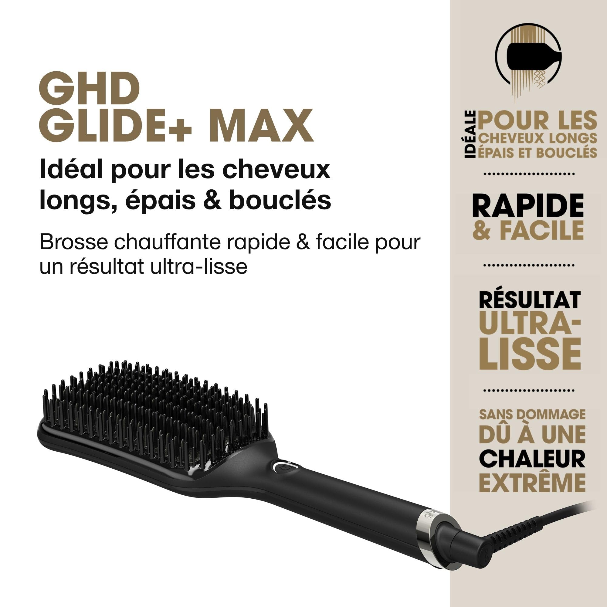 ghd - Brosse Chauffante ghd Glide+ Max - Brosse Lissante (Noire) - Lissage Rapide, Facile, résultats sans frisottis - Sans chaleur extrême - Cheveux Longs, Épais, Bouclés - S'utilise sur cheveux secs