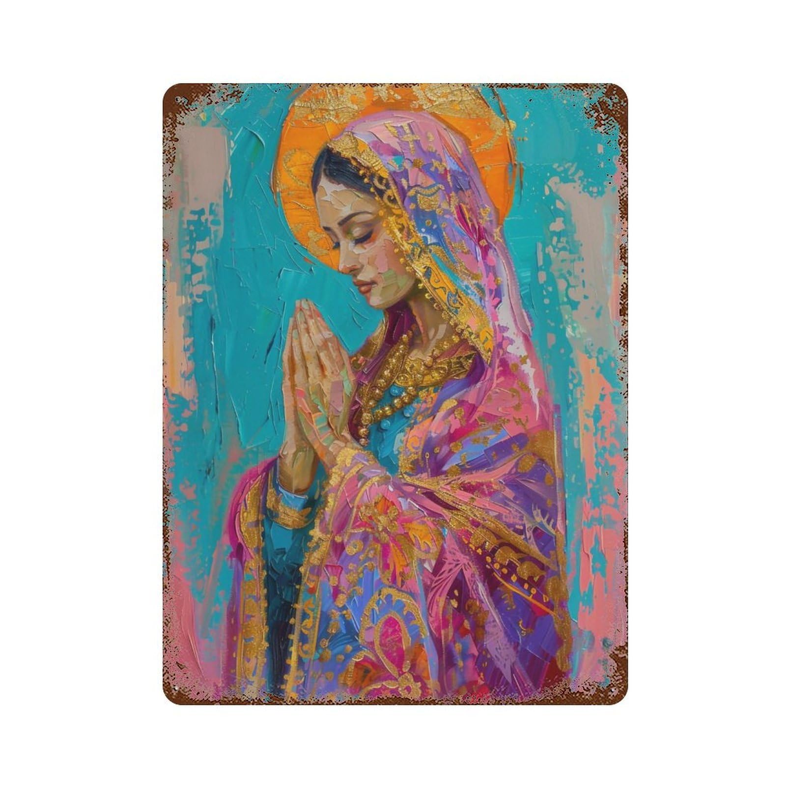 YHGERTKU Colorful Impasto Virgin Mary (2) 01 Wall Art Retro Iron Vintage Metal Tin Sign Poster Modern Decor for Living Rooms Gift 40x30cm