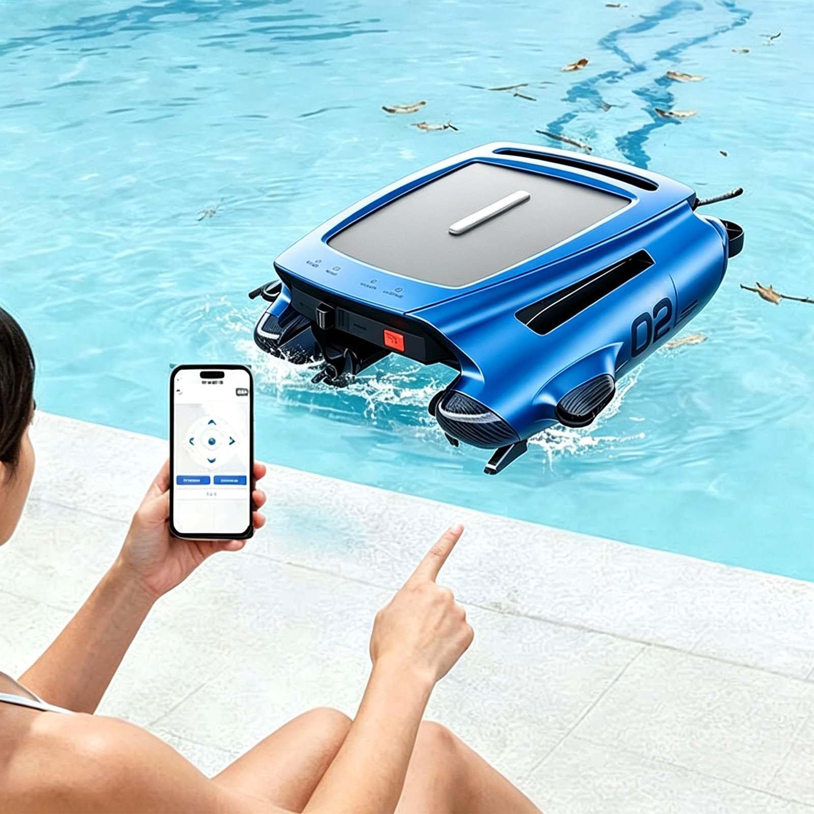 QFGain Solar Pool Skimmer – App Controlled Robotic Cleaner Blue