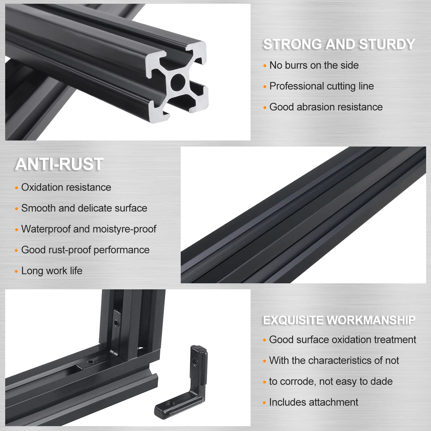 CNCMANS Lot de 4 profilés en aluminium 600 mm 2020 - Type T - Noir - Norme européenne - Profilé linéaire anodisé en aluminium avec écrou en T et connecteur coudé en L pour machines CNC