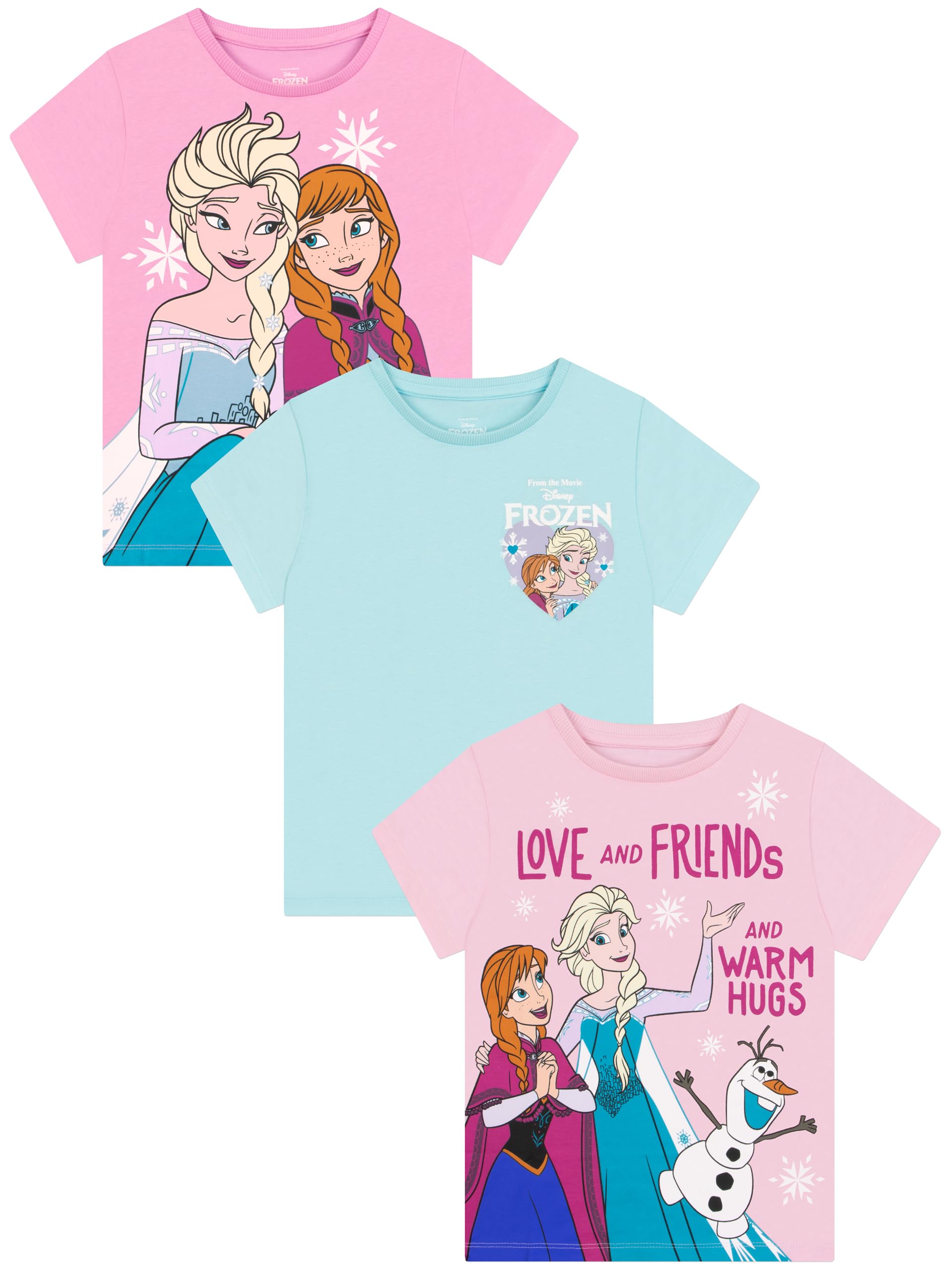 Disney Frozen Pack 3 Camisetas Niña con Elsa, Anna Y Olaf, Top Niña Manga Corta para El Verano, Ropa Niña