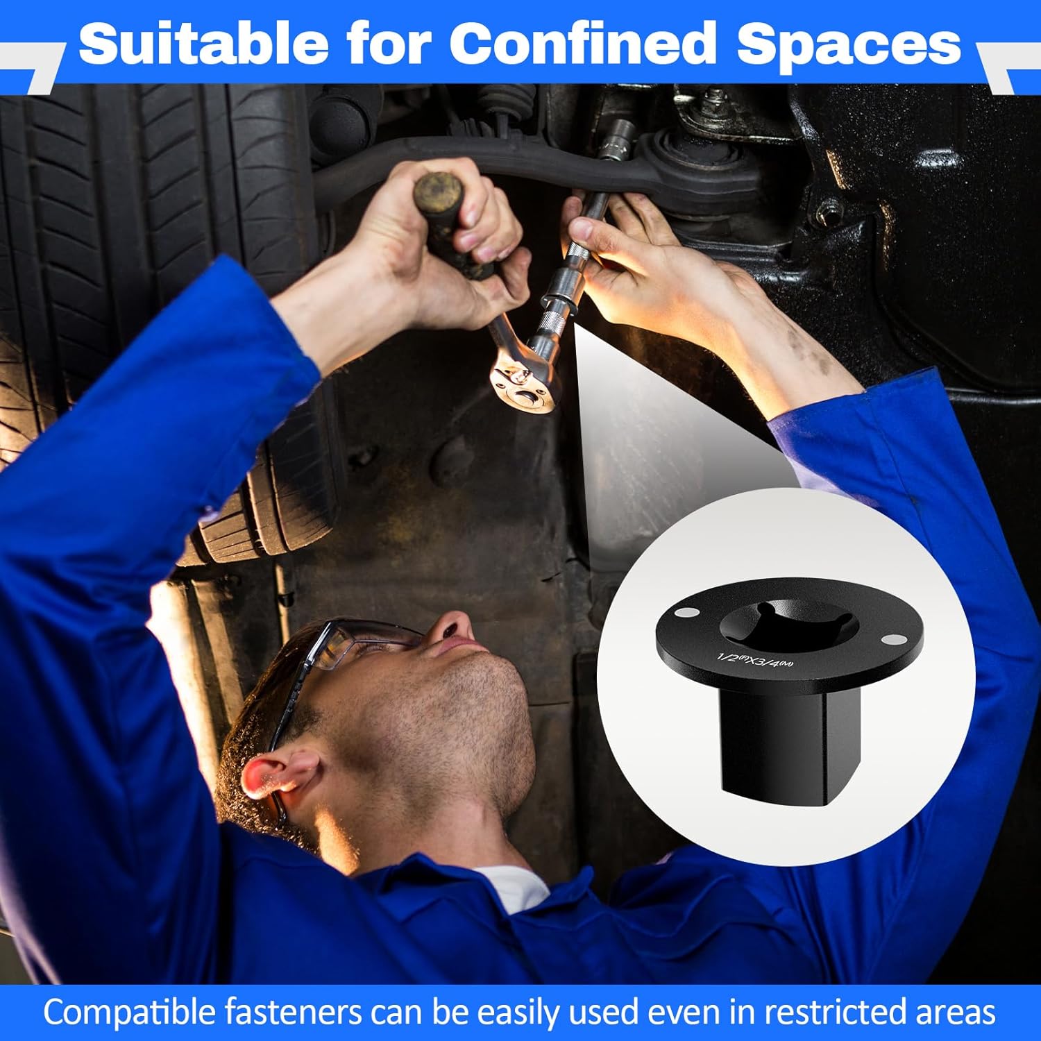 4PCS Low Profile Socket Adapter Set, Drive Ratchet Adapter for Tight Spaces 3/4" to 1", 1/2" to 3/4", 3/8" to 1/2", 1/4" to 3/8"