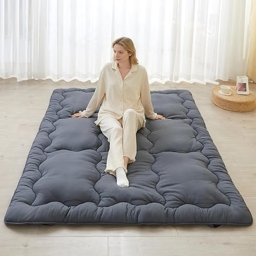 Miniatura 1 de SAPHREAS Japanese Futon Mattress Floor Mattress, 4" Foldable Roll Up Bed Mattress Topper with Elastic Straps, Tatami Mat Sleeping Pad for Camping,