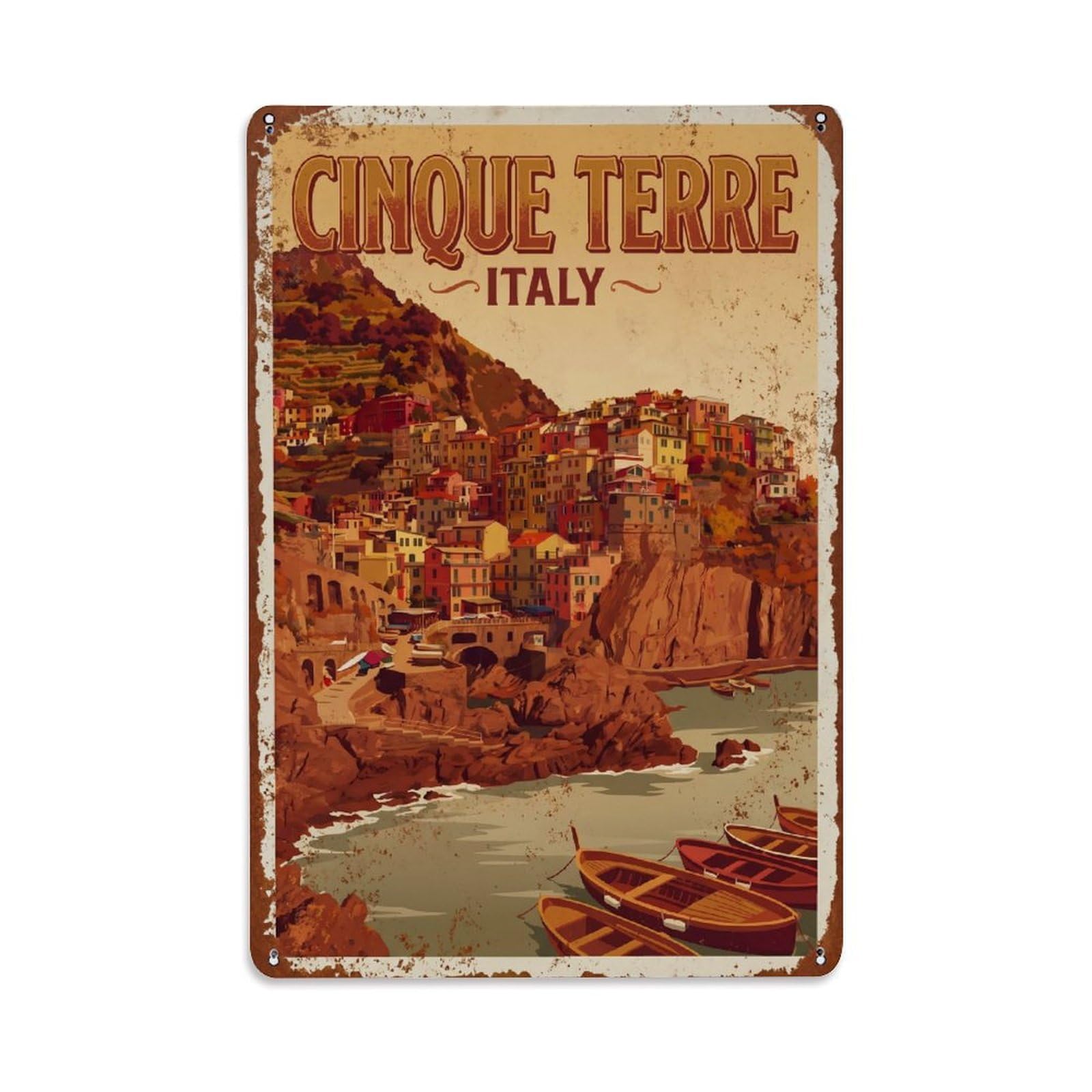 Yrnq 08X12inch Vintage Style Vintage Travel Cinque Terre Italy Autumn Metal Tin Sign