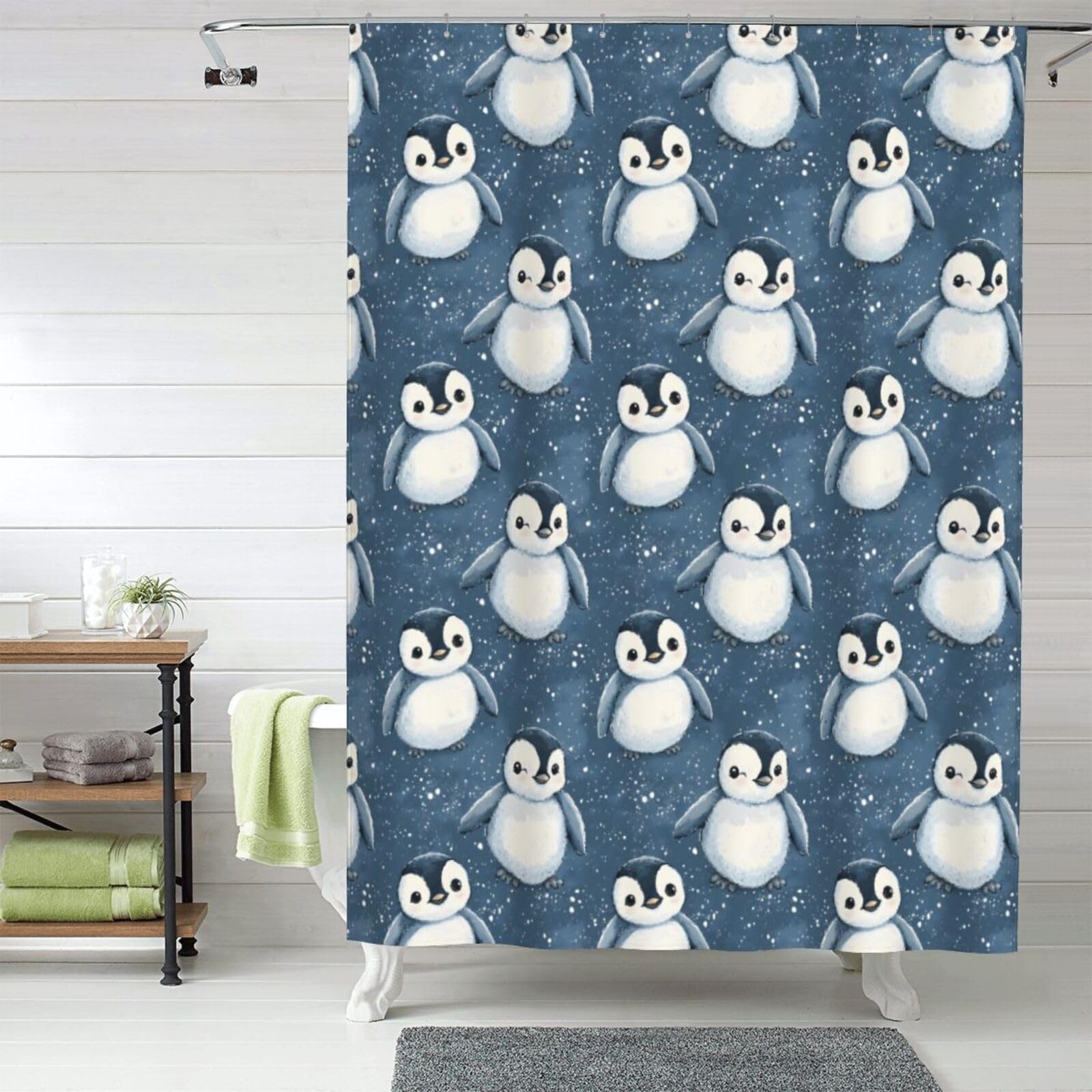 Rideau de douche pingouin 152x183 cm opaque en tissu avec crochets